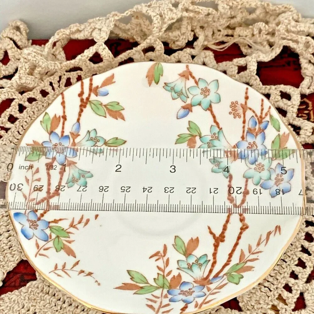 Bone China Tea Cup Saucer Duo Roslyn Picta circa 1950s Vintage England